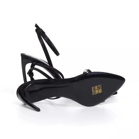 YSL SAINT LAURENT GLORIA SANDALS IN CREPE SATIN WITH RHINESTONES HEELS 90 - Picture 14 of 14